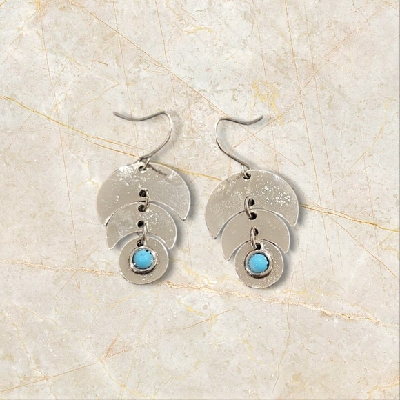 Silver and Turquoise Blue Drop Earrings - Picture 2 of 2